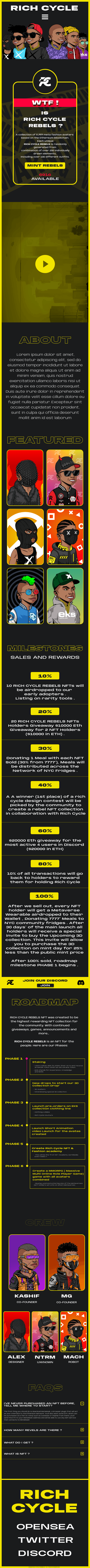 Rich Cycle mobile landing page — fully responsive cyberpunk minting experience